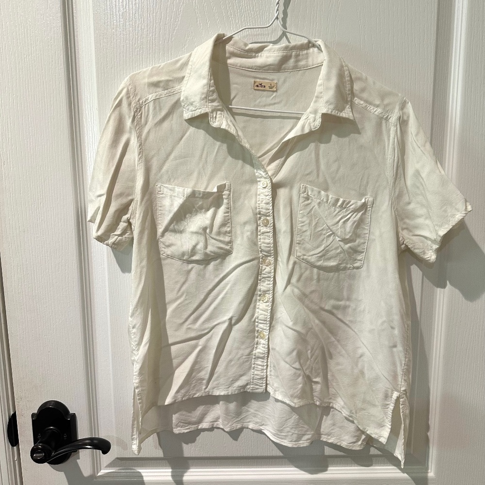 Hollister White Button Down Short Sleeve Top